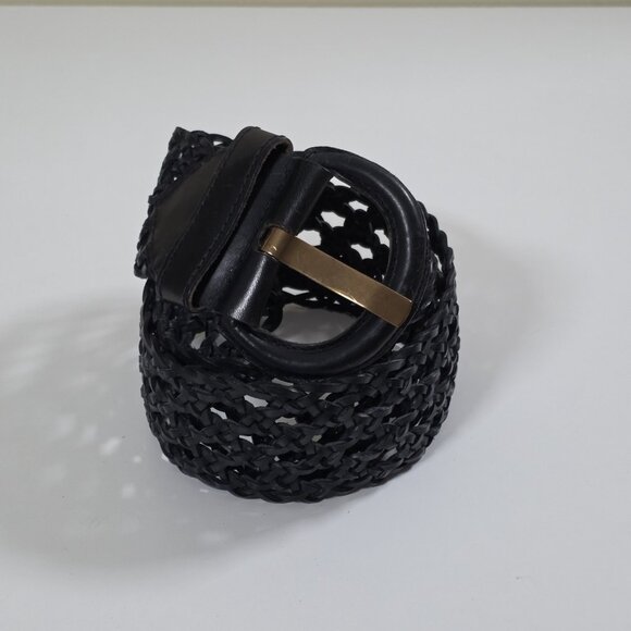 i Blues Vtg Plaited Leather Belt Womens Black Braided Buckle Whimsigoth Elegant - Picture 12 of 12